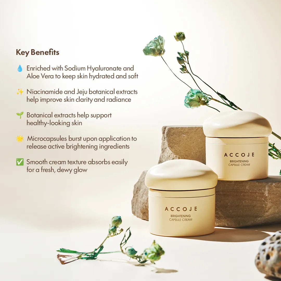ACCOJE Brightening Capsule Cream | Niacinamide Radiance Moisturizer with Jeju Lotus Root & Green Tea | Hydrating Capsule Cream for Glowing & Even Skin Tone | Lightweight Korean Face Cream – 50ml