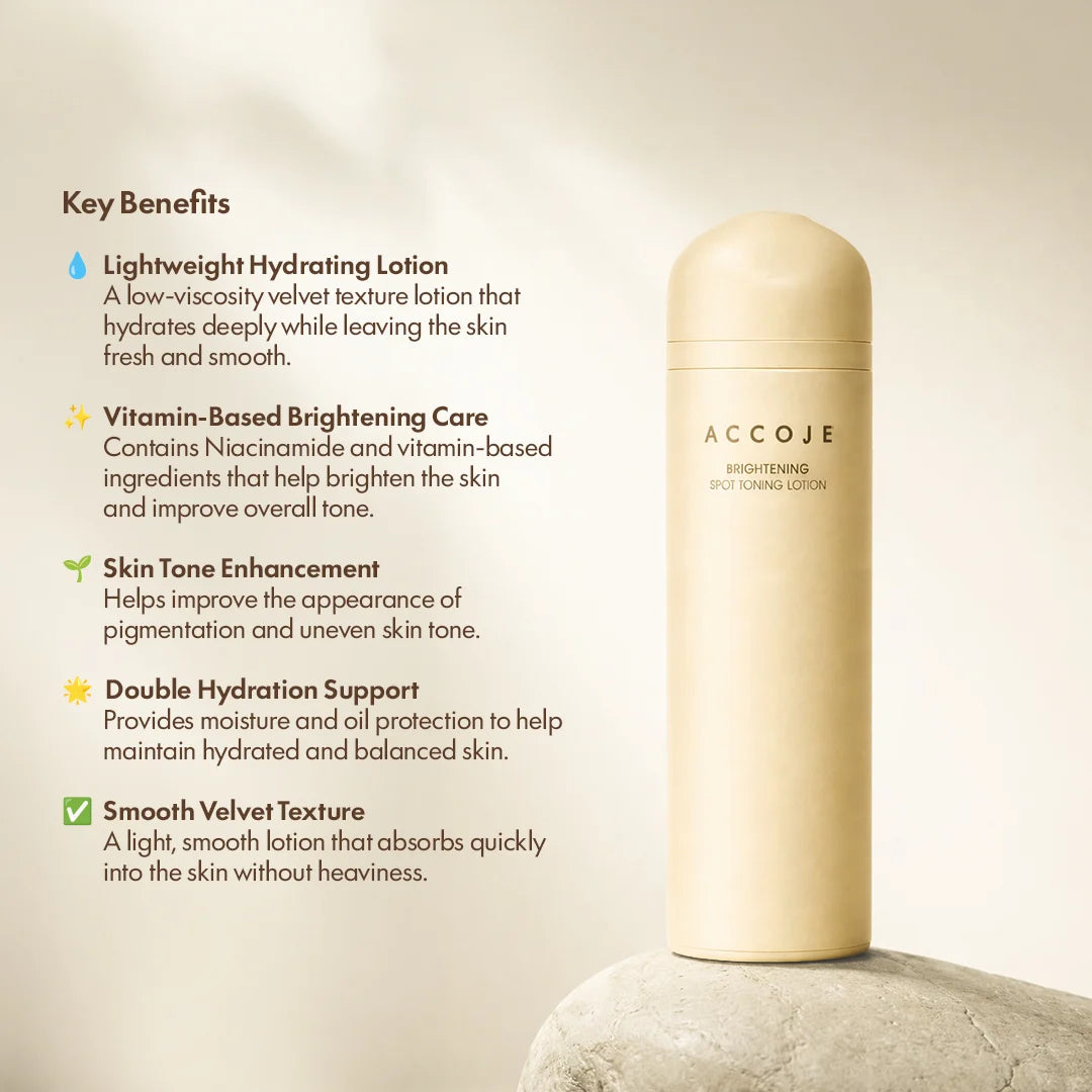 ACCOJE Brightening Spot Toning Lotion | Dark Spot Correcting & Hydrating Face Lotion | Niacinamide, Jeju Lotus Root & Green Tea Extract | Lightweight Brightening Lotion for Even Skin Tone– 130ml