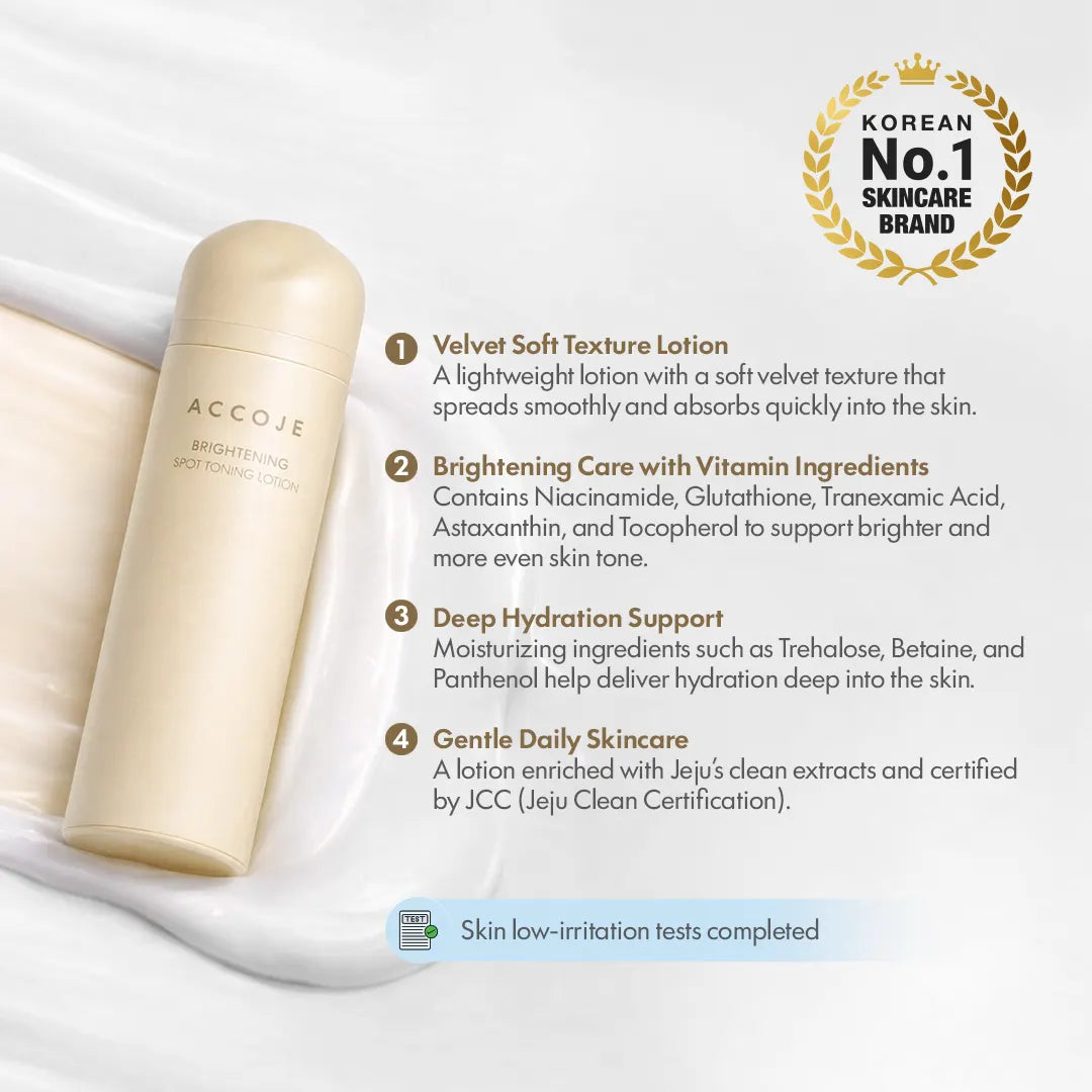 ACCOJE Brightening Spot Toning Lotion | Dark Spot Correcting & Hydrating Face Lotion | Niacinamide, Jeju Lotus Root & Green Tea Extract | Lightweight Brightening Lotion for Even Skin Tone– 130ml