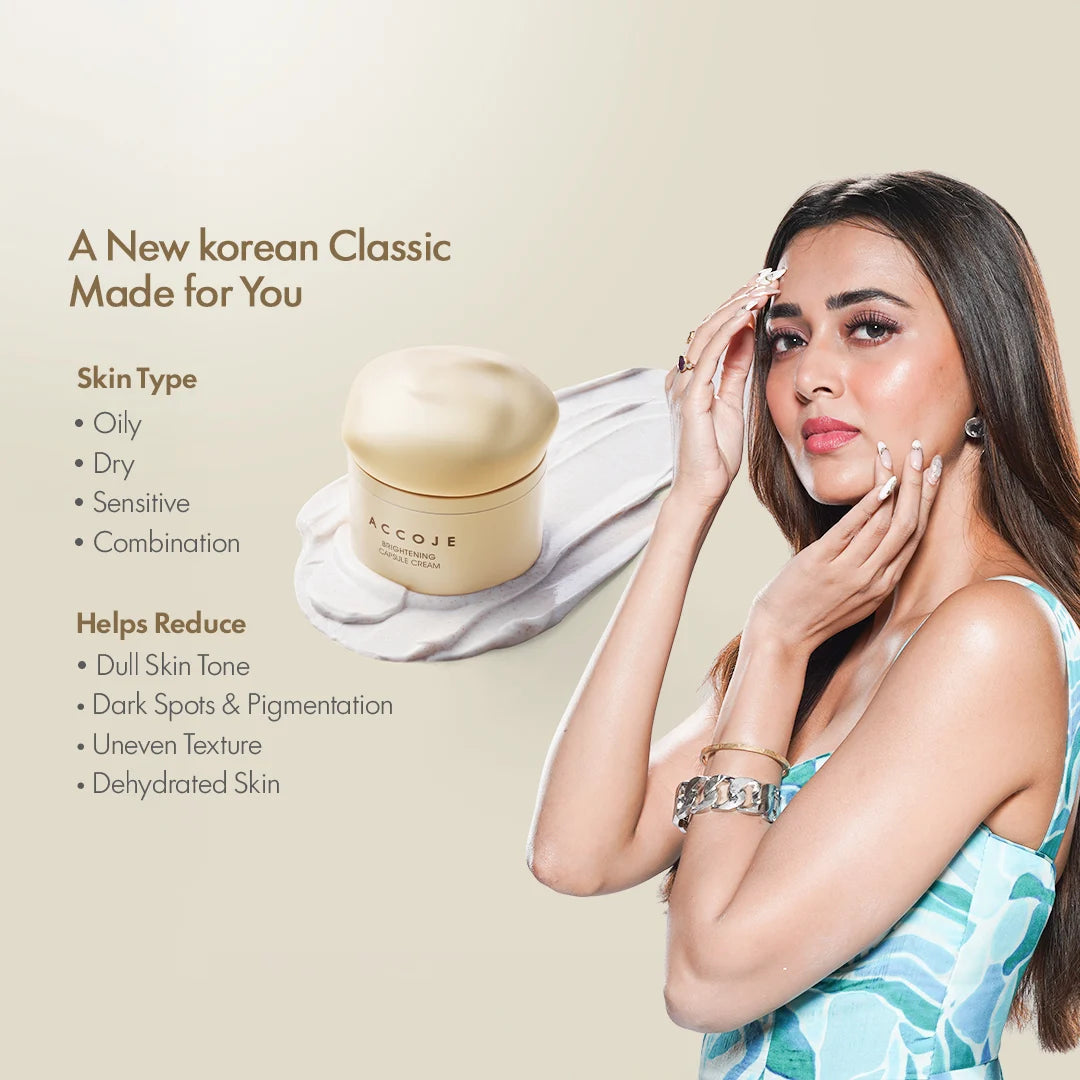 ACCOJE Brightening Capsule Cream | Niacinamide Radiance Moisturizer with Jeju Lotus Root & Green Tea | Hydrating Capsule Cream for Glowing & Even Skin Tone | Lightweight Korean Face Cream – 50ml