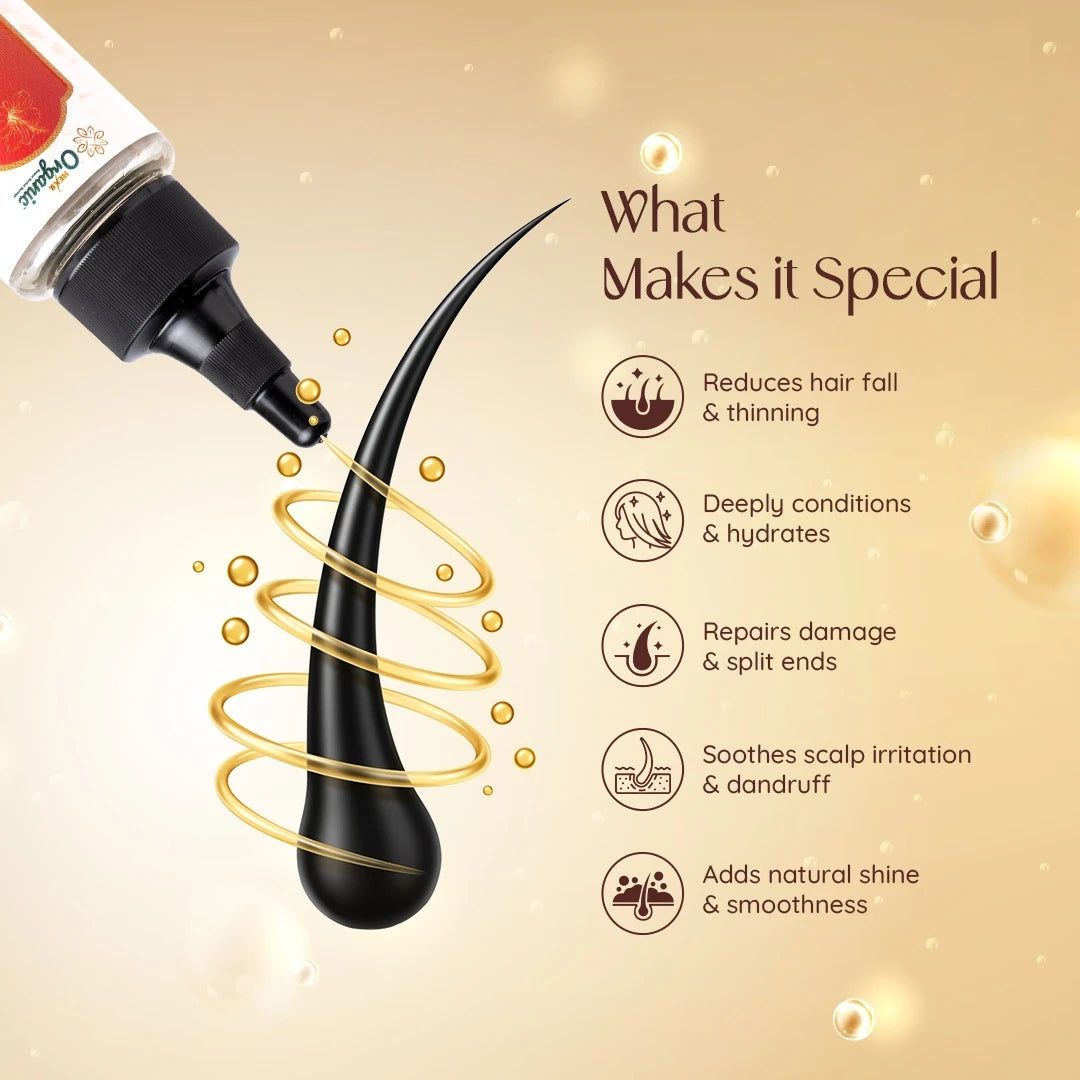 HEXA Organic Rudrapushpa Hair Serum – With Rosemary, Shikakai, Methi, Kalonji, Hibiscus, Lemon Peel, Rice Water & Amla | Reduces Hair Fall, Boosts Regrowth, Strengthens Roots, Controls Dandruff & Adds Shine | 50 ml