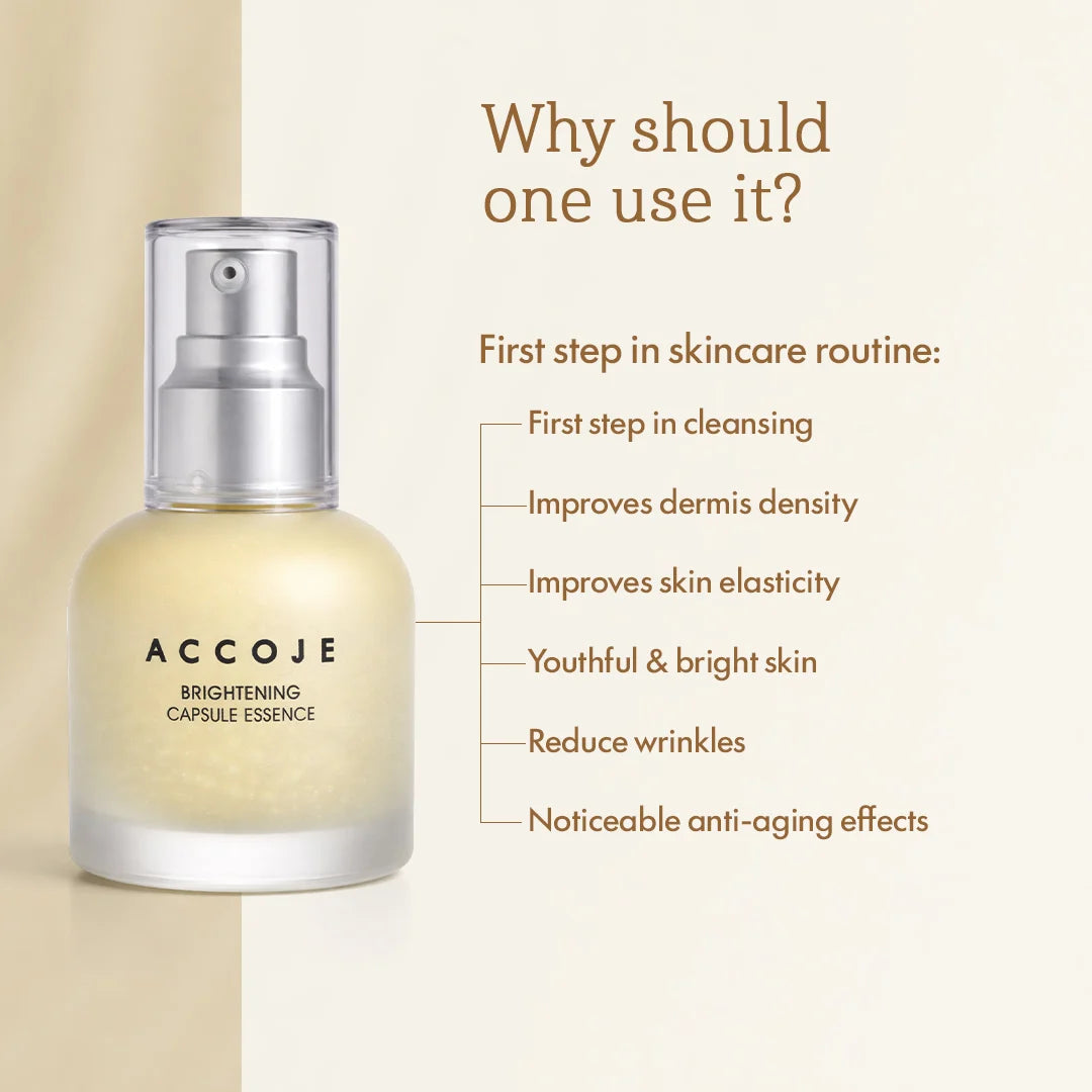ACCOJE Brightening Capsule Essence | Niacinamide Radiance Serum with Jeju Lotus Root & Green Tea | Hydrating Capsule Essence for Even Skin Tone & Glow | Lightweight Korean Skincare Essence – 50ml