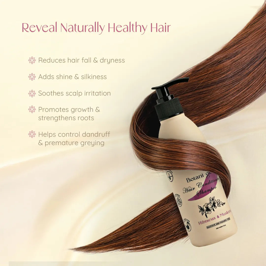 HEXA Organic Botani Glow Hair Conditioning Shampoo – With Hibiscus, Bhringraj, Aloe Vera & Amla | Reduces Hair Fall, Restores Smoothness & Healthy Shine , Anti-Dandruff| Paraben-Free | 250 ml