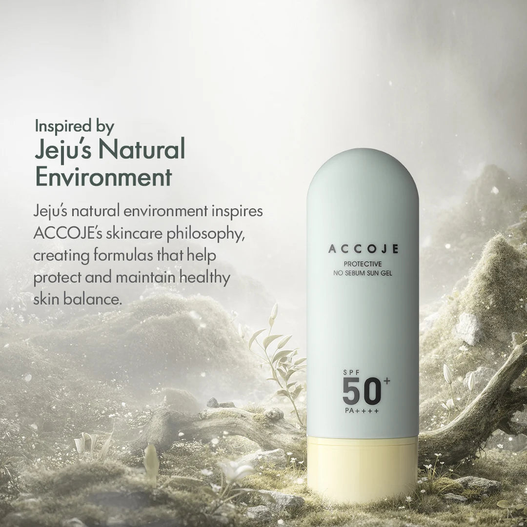 ACCOJE Protective No Sebum Sun Gel SPF50+ PA++++ | Oil-Control Matte Sunscreen Gel with Niacinamide & Aloe Vera | Lightweight Korean Sunscreen for Oily & Combination Skin | Broad Spectrum UV Protection– 50g