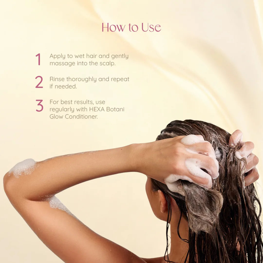 HEXA Organic Botani Glow Hair Conditioning Shampoo – With Hibiscus, Bhringraj, Aloe Vera & Amla | Reduces Hair Fall, Restores Smoothness & Healthy Shine , Anti-Dandruff| Paraben-Free | 250 ml