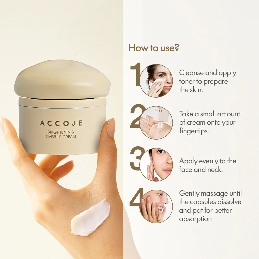 ACCOJE Brightening Capsule Cream | Niacinamide Radiance Moisturizer with Jeju Lotus Root & Green Tea | Hydrating Capsule Cream for Glowing & Even Skin Tone | Lightweight Korean Face Cream – 50ml
