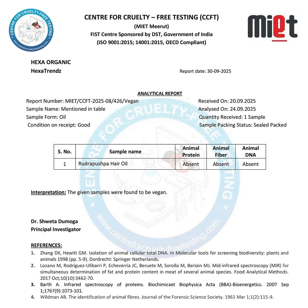 HEXA Organic RudraPushpa Hair Oil – With Hibiscus, Bhringraj, Amla, Brahmi, Jatamansi, Tulsi & Sesame Oil | Reduces Hair Fall, Promotes Growth, Nourishes Scalp | Paraben & Mineral Oils Free | 100 ml