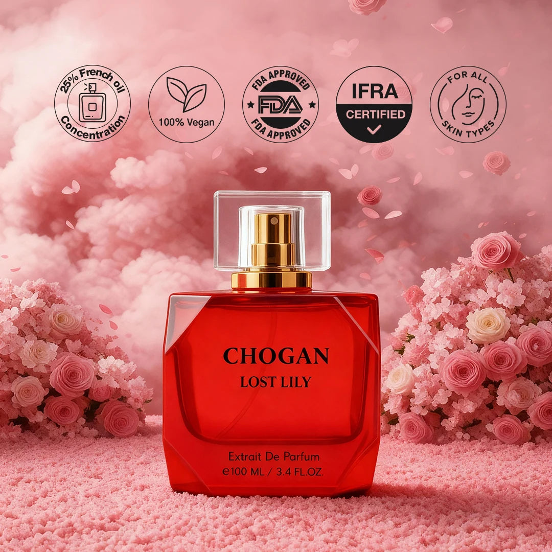 CHOGAN LOST LILY Extrait de Parfum – Citrus & Fruity Opening, Romantic Rose-Jasmine Heart, Soft Musk & Spiced Sandalwood Base | Sweet, Feminine & Long-Lasting Floral Fruity Scent | For Women | 100 ml