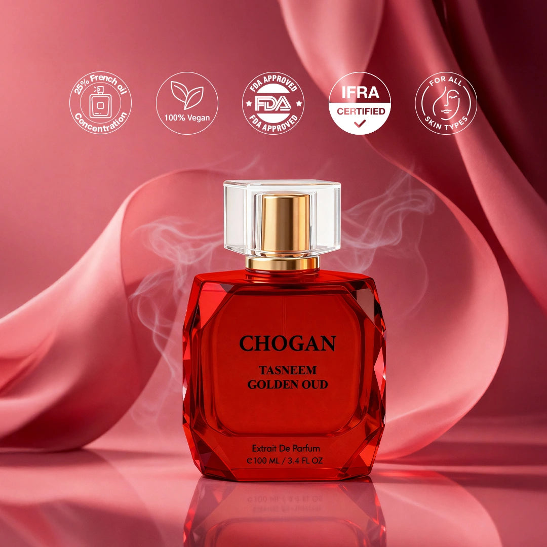 CHOGAN TASNEEM GOLDEN OUD Extrait de Parfum – Sweet Floral & Ambery Scent with Rosaceous Patchouli & Deep Woody Base | Long-Lasting, Spiritual & Elegant Fragrance | Unisex | 100 ml