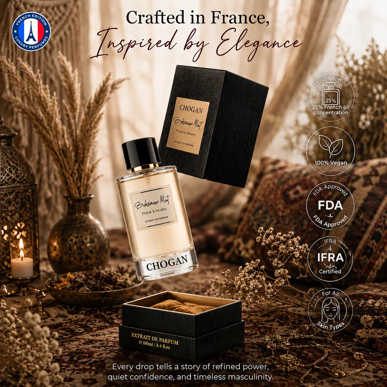 Chogan Bohemian Mist Unisex Extrait de Parfum 50ml & 100ml | Floral Fruity Fragrance