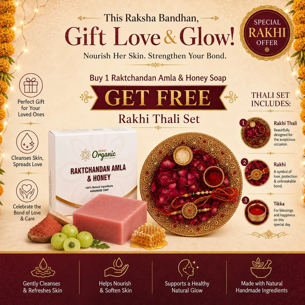 Hexa Organic Raktchandan Soap with Amla & Honey – 100 g x 2