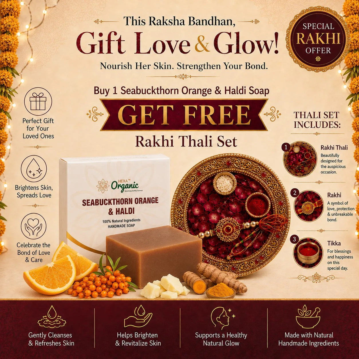 Hexa Organic Seabuckthorn Soap with Orange Peel & Haldi – 100 g x 2