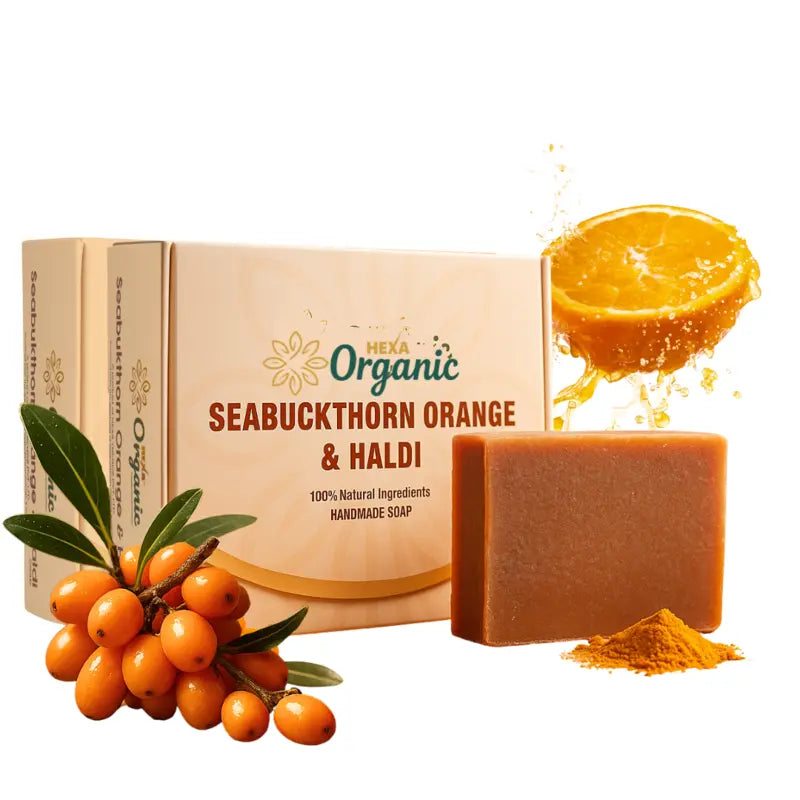 HEXA Organic Handmade Herbal Soap – Seabuckthorn, Orange & Haldi