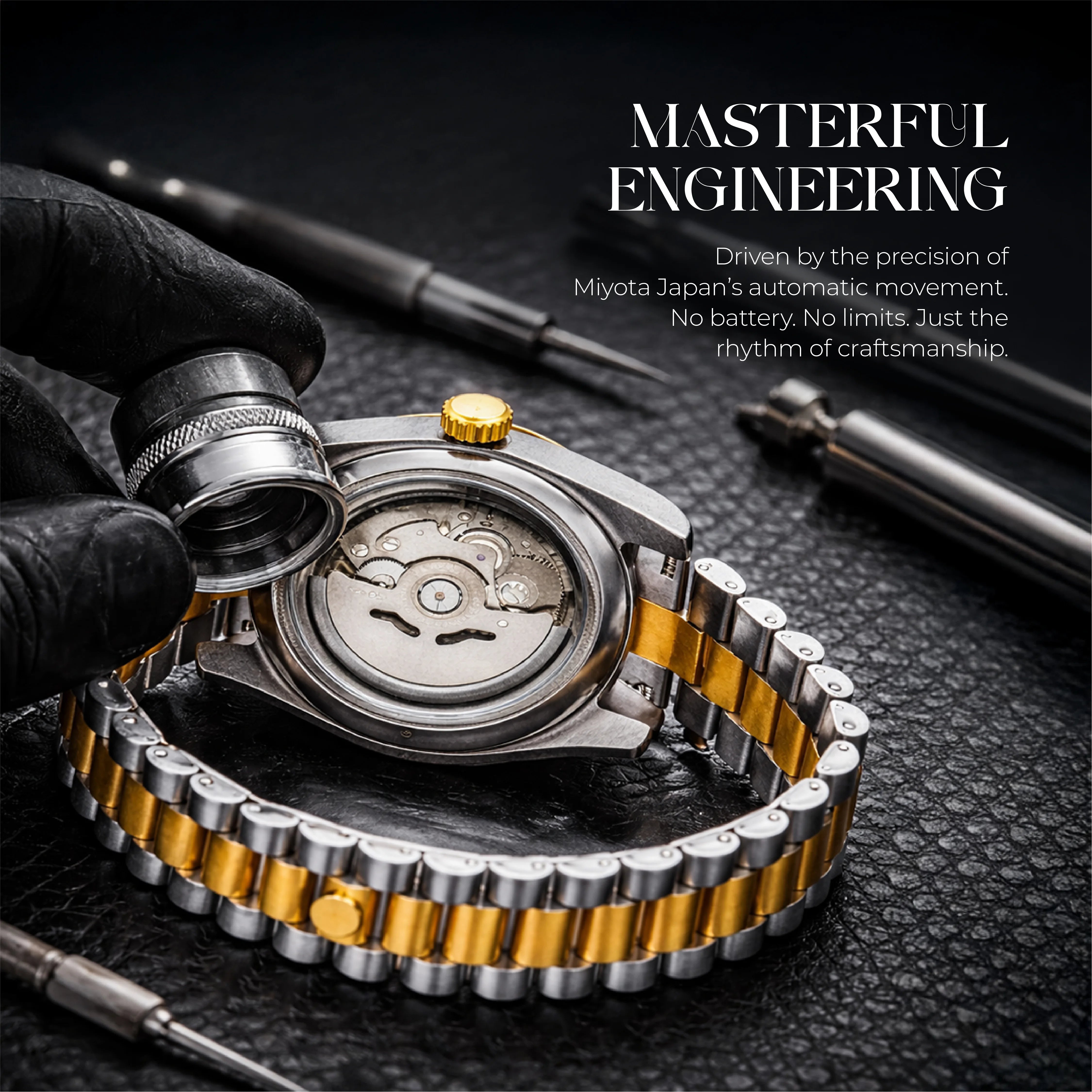 Hexa Thoth Automatic Mechanical Watch for Men | Miyota Japan Movement | Auto Date Display | Stainless Steel Case & Strap | 39mm Slim Profile | Business & Formal Wear | 3ATM