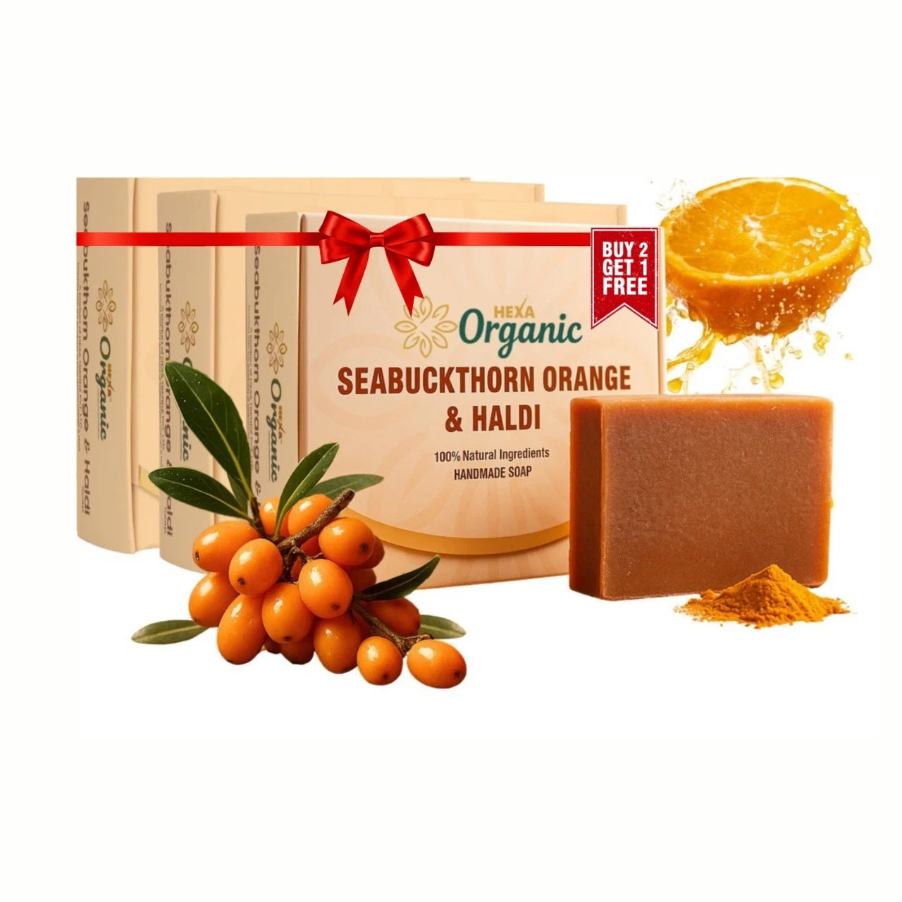 HEXA Organic Handmade Herbal Soap – Seabuckthorn, Orange & Haldi