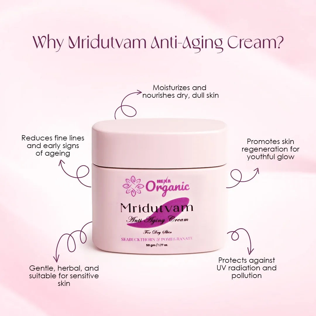 Mridutvam Anti-Ageing Cream – Seabuckthorn & Coffee Oil | Wrinkle Reduction & Firming | 50 ml(For Dry Skin)