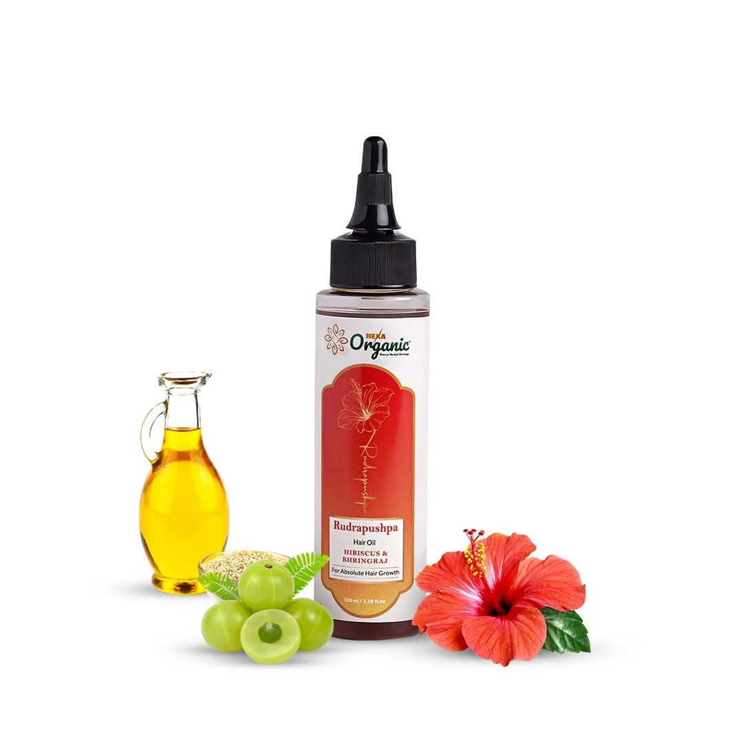 Hexa Organic RudraPushpa Hair Oil with Hibiscus, Bhringraj & Amla – 100 ml