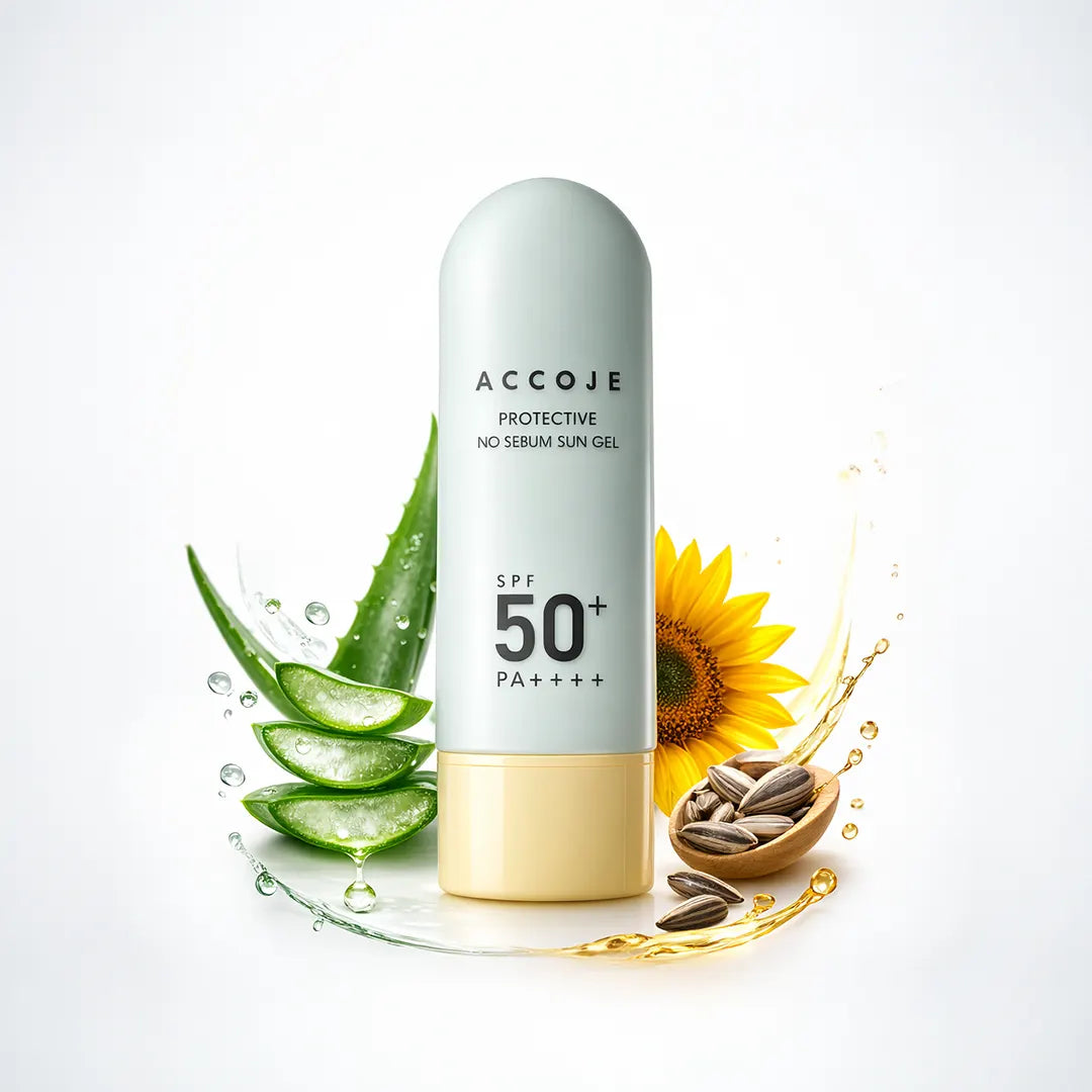ACCOJE Protective No Sebum Sun Gel SPF50+ PA++++ | Oil-Control Matte Sunscreen Gel with Niacinamide & Aloe Vera | Lightweight Korean Sunscreen for Oily & Combination Skin | Broad Spectrum UV Protection– 50g