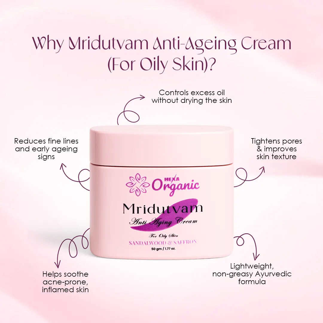 Mridutvam Anti-Ageing Cream for Oily Skin | Oil Control, Pore Tightening & Youthful Glow