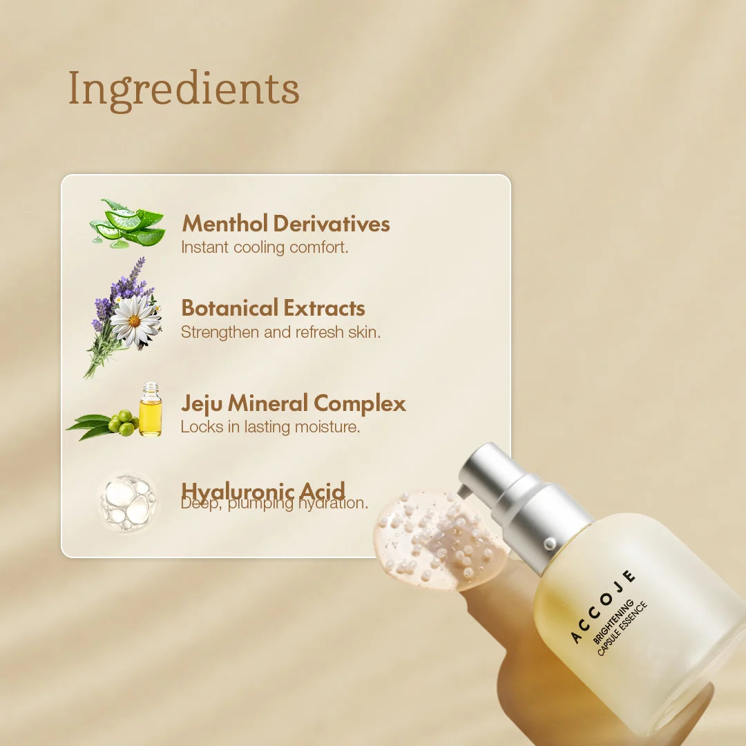 ACCOJE Brightening Capsule Essence | Niacinamide Radiance Serum with Jeju Lotus Root & Green Tea | Hydrating Capsule Essence for Even Skin Tone & Glow | Lightweight Korean Skincare Essence – 50ml