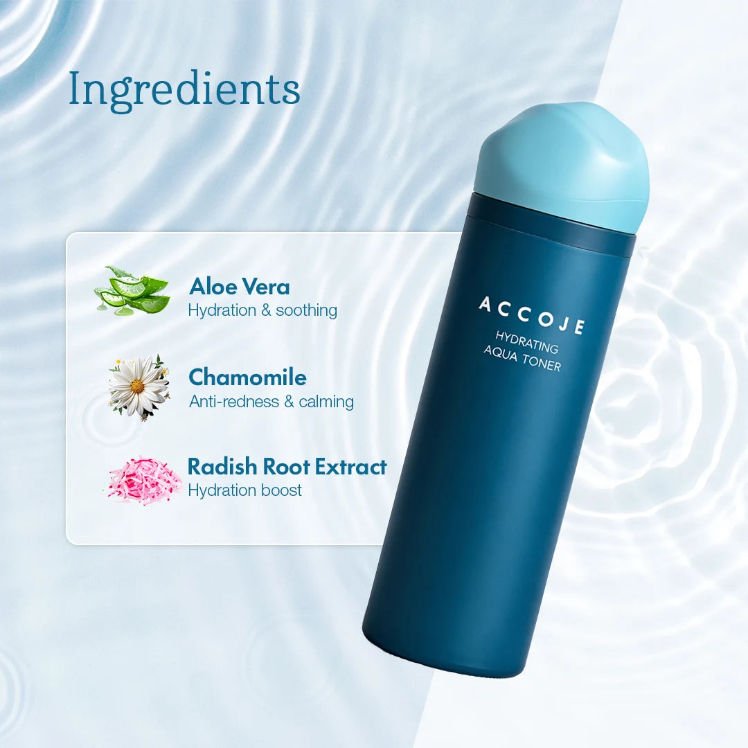 ACCOJE Hydrating Aqua Toner | Deep Hydration Facial Toner with Jeju Black Radish, Hyaluronic Acid & Green Tea | Lightweight Moisturizing Korean Toner | Skin Balancing & Soothing Skincare– 130ml