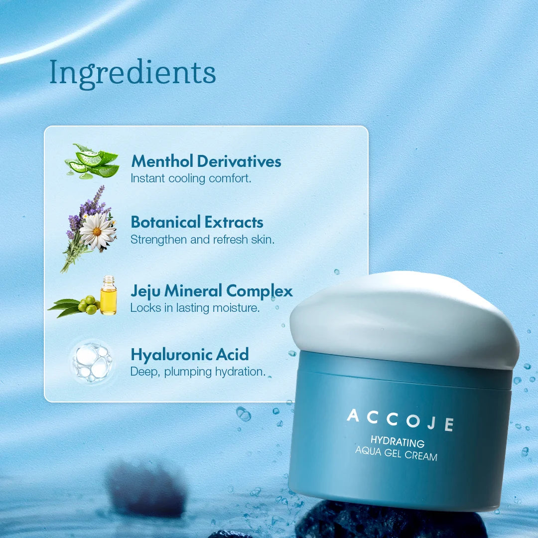 ACCOJE Hydrating Aqua Gel Cream | Lightweight Gel Moisturizer with Jeju Black Radish & Hyaluronic Acid | Deep Hydration & Skin Barrier Care | Refreshing Korean Skincare Cream-50 ml