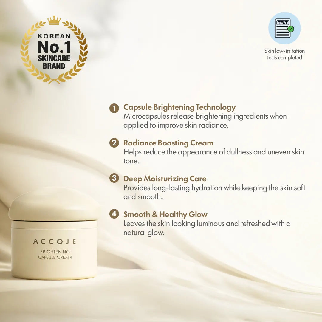 ACCOJE Brightening Capsule Cream | Niacinamide Radiance Moisturizer with Jeju Lotus Root & Green Tea | Hydrating Capsule Cream for Glowing & Even Skin Tone | Lightweight Korean Face Cream – 50ml