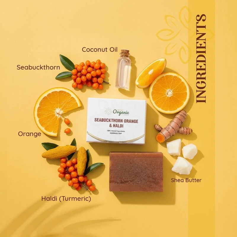 HEXA Organic Handmade Herbal Soap – Seabuckthorn, Orange & Haldi
