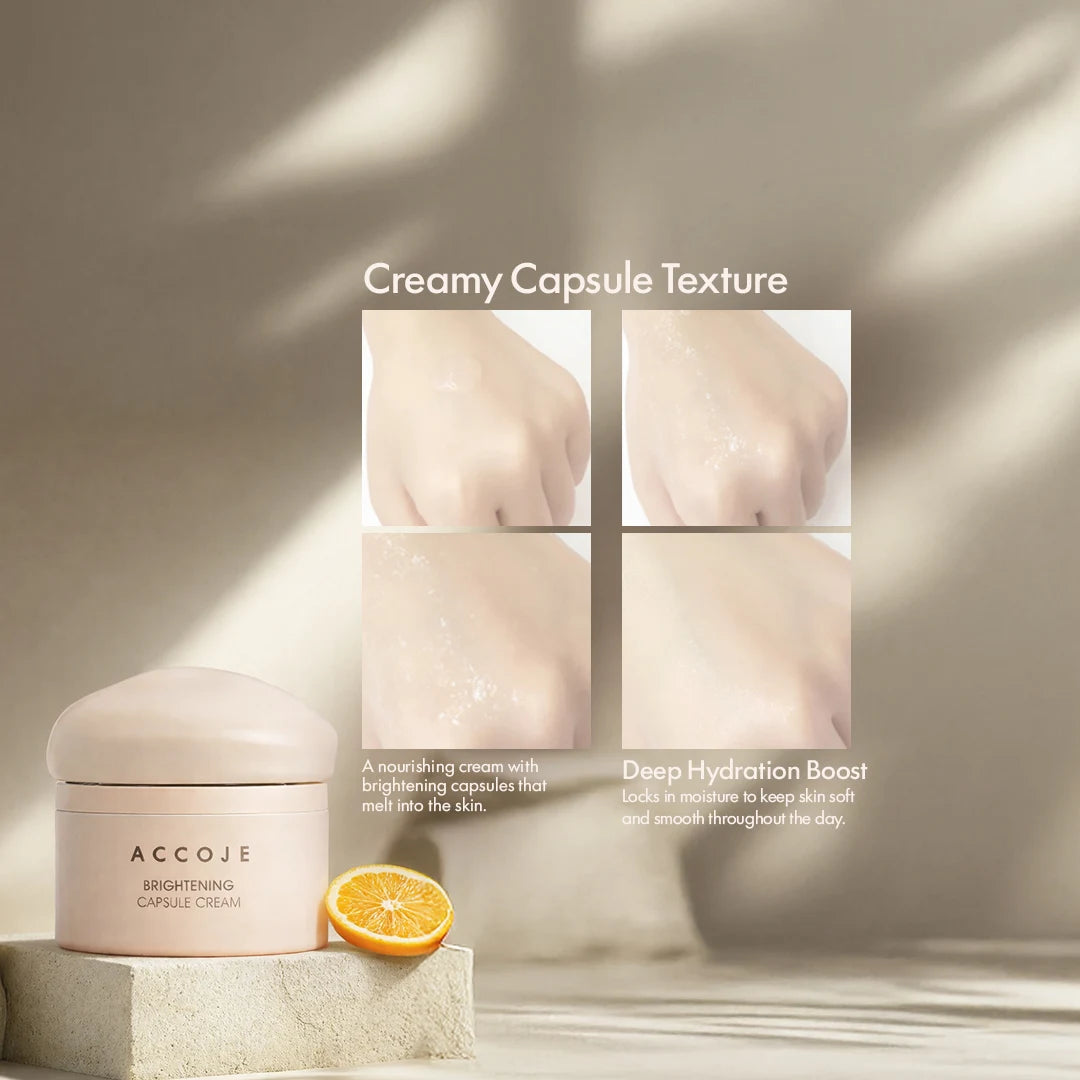 ACCOJE Brightening Capsule Cream | Niacinamide Radiance Moisturizer with Jeju Lotus Root & Green Tea | Hydrating Capsule Cream for Glowing & Even Skin Tone | Lightweight Korean Face Cream – 50ml