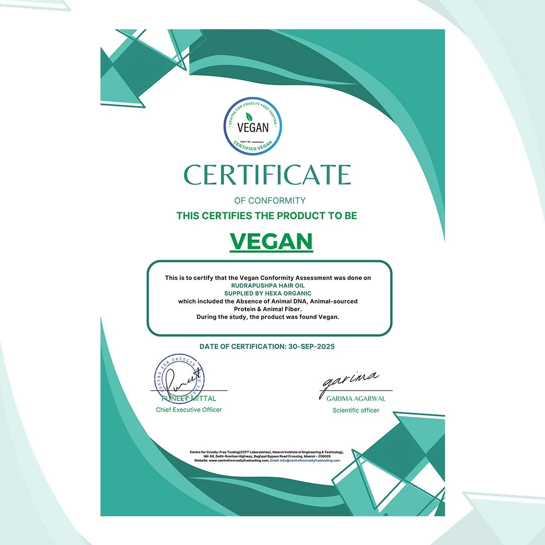 HEXA Organic RudraPushpa Hair Oil – With Hibiscus, Bhringraj, Amla, Brahmi, Jatamansi, Tulsi & Sesame Oil | Reduces Hair Fall, Promotes Growth, Nourishes Scalp | Paraben & Mineral Oils Free | 100 ml