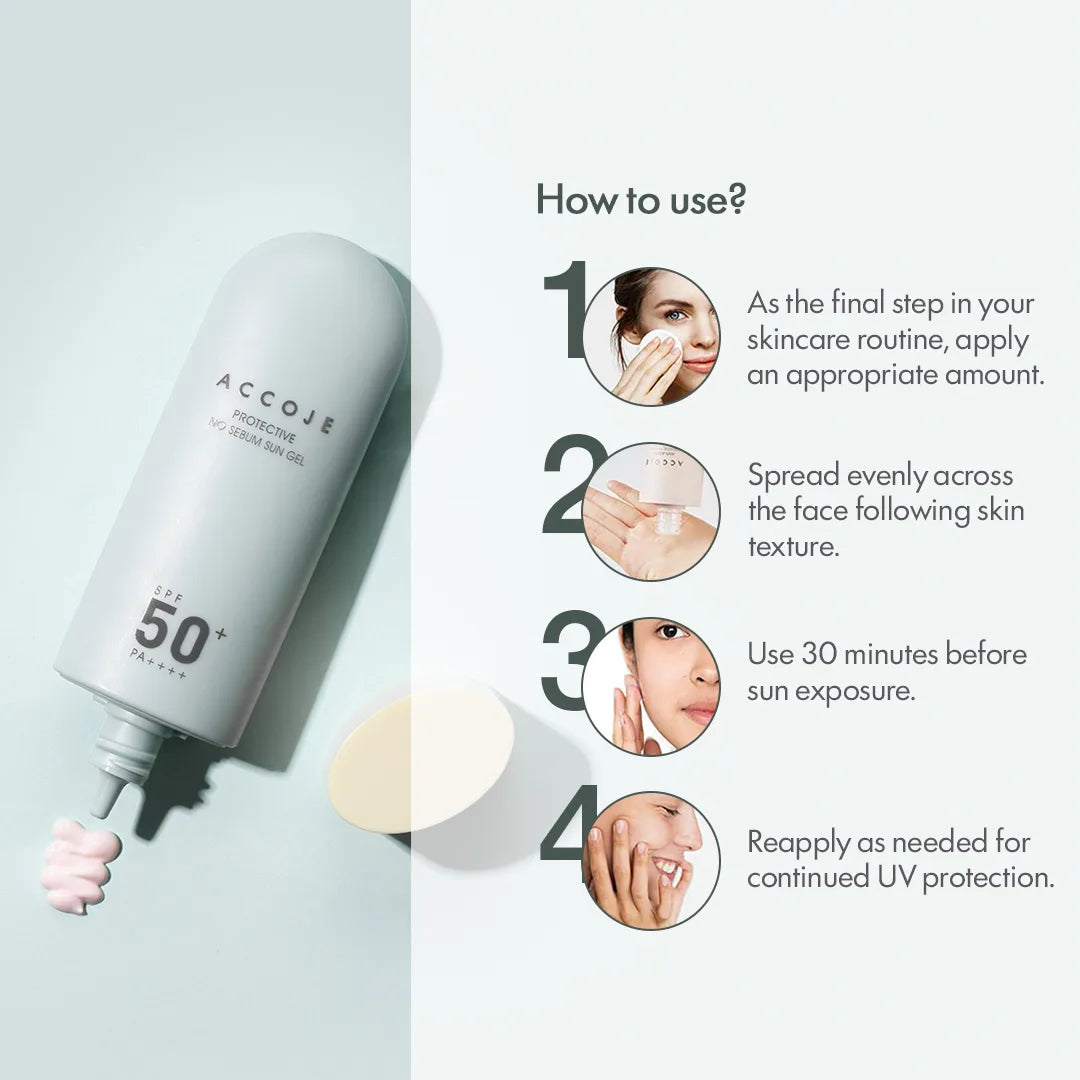 ACCOJE Protective No Sebum Sun Gel SPF50+ PA++++ | Oil-Control Matte Sunscreen Gel with Niacinamide & Aloe Vera | Lightweight Korean Sunscreen for Oily & Combination Skin | Broad Spectrum UV Protection– 50g