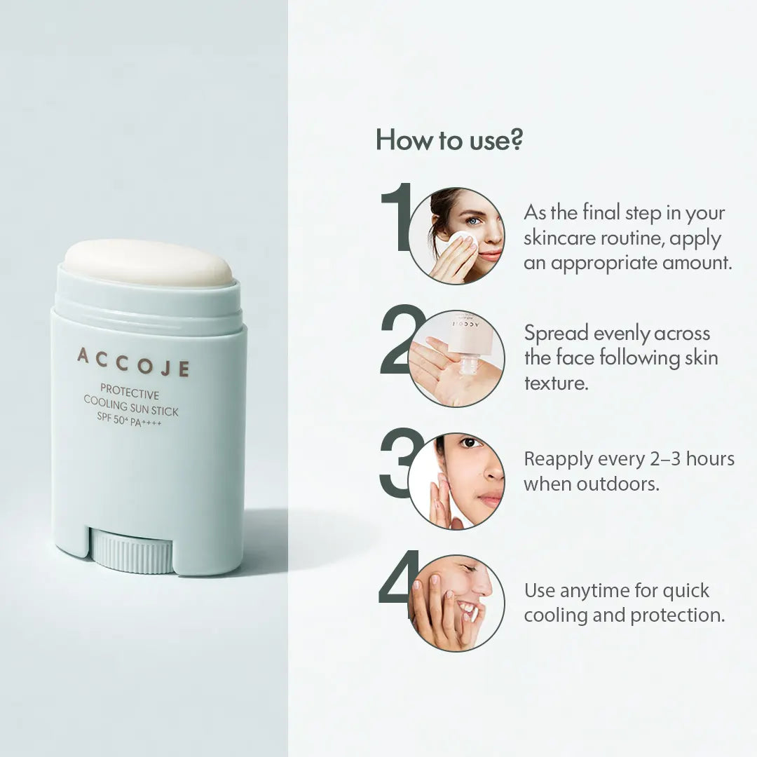ACCOJE Protective Cooling Sun Stick SPF50+ PA++++ | Portable Korean Sunscreen Stick with Cooling & Hydrating Effect | Broad Spectrum UV Protection | Lightweight Travel Friendly Sun Stick – 15g