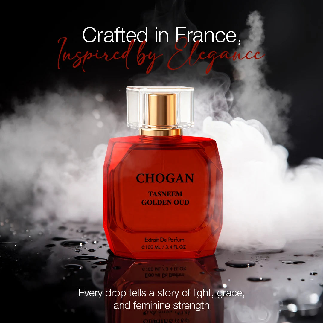 CHOGAN TASNEEM GOLDEN OUD Extrait de Parfum – Sweet Floral & Ambery Scent with Rosaceous Patchouli & Deep Woody Base | Long-Lasting, Spiritual & Elegant Fragrance | Unisex | 100 ml
