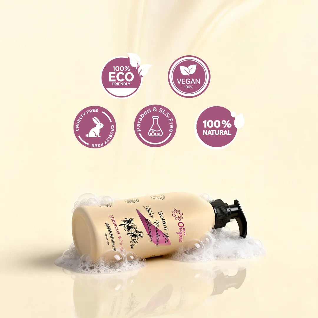 HEXA Organic Botani Glow Hair Conditioning Shampoo – With Hibiscus, Bhringraj, Aloe Vera & Amla | Reduces Hair Fall, Restores Smoothness & Healthy Shine , Anti-Dandruff| Paraben-Free | 250 ml