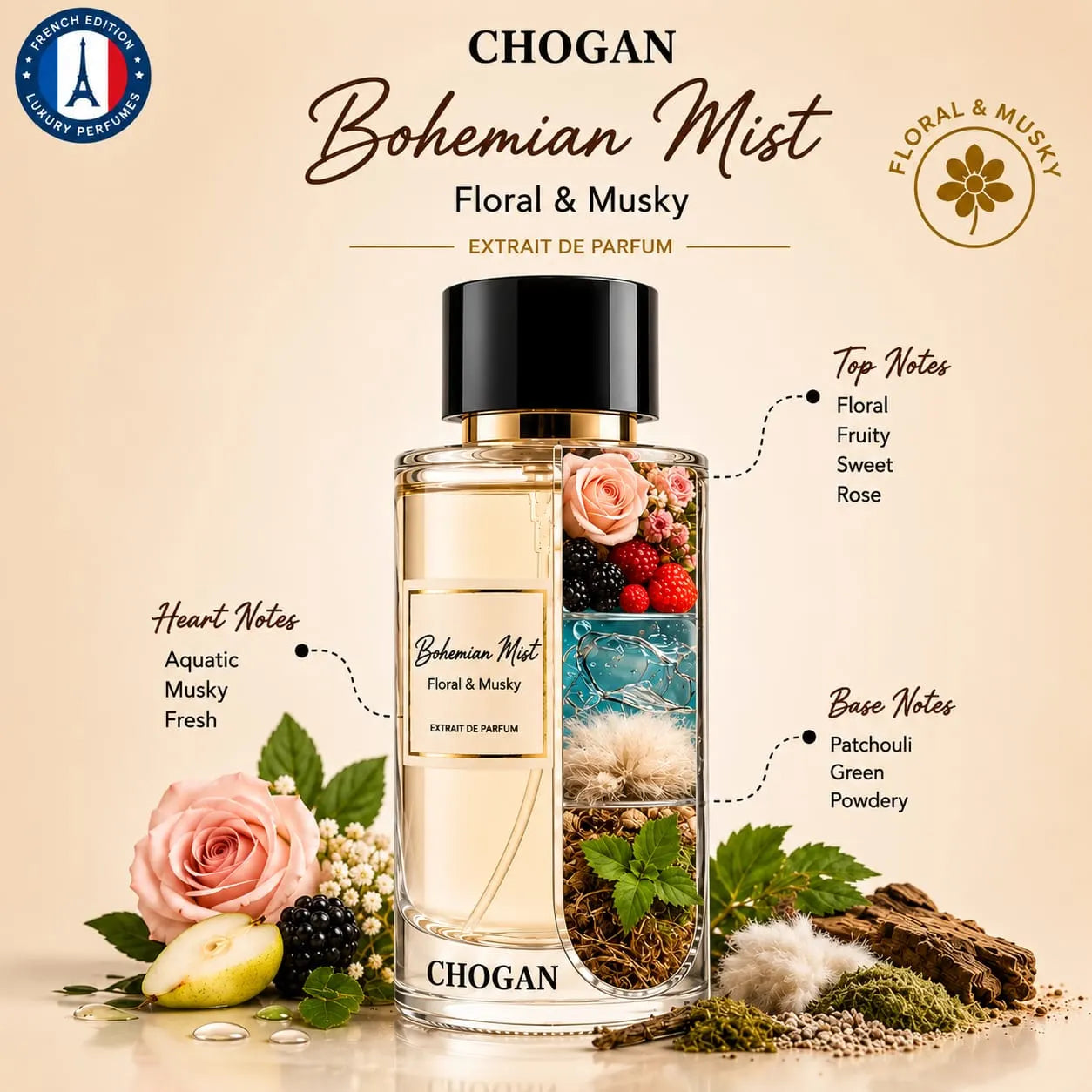 Chogan Bohemian Mist Unisex Extrait de Parfum 50ml & 100ml | Floral Fruity Fragrance