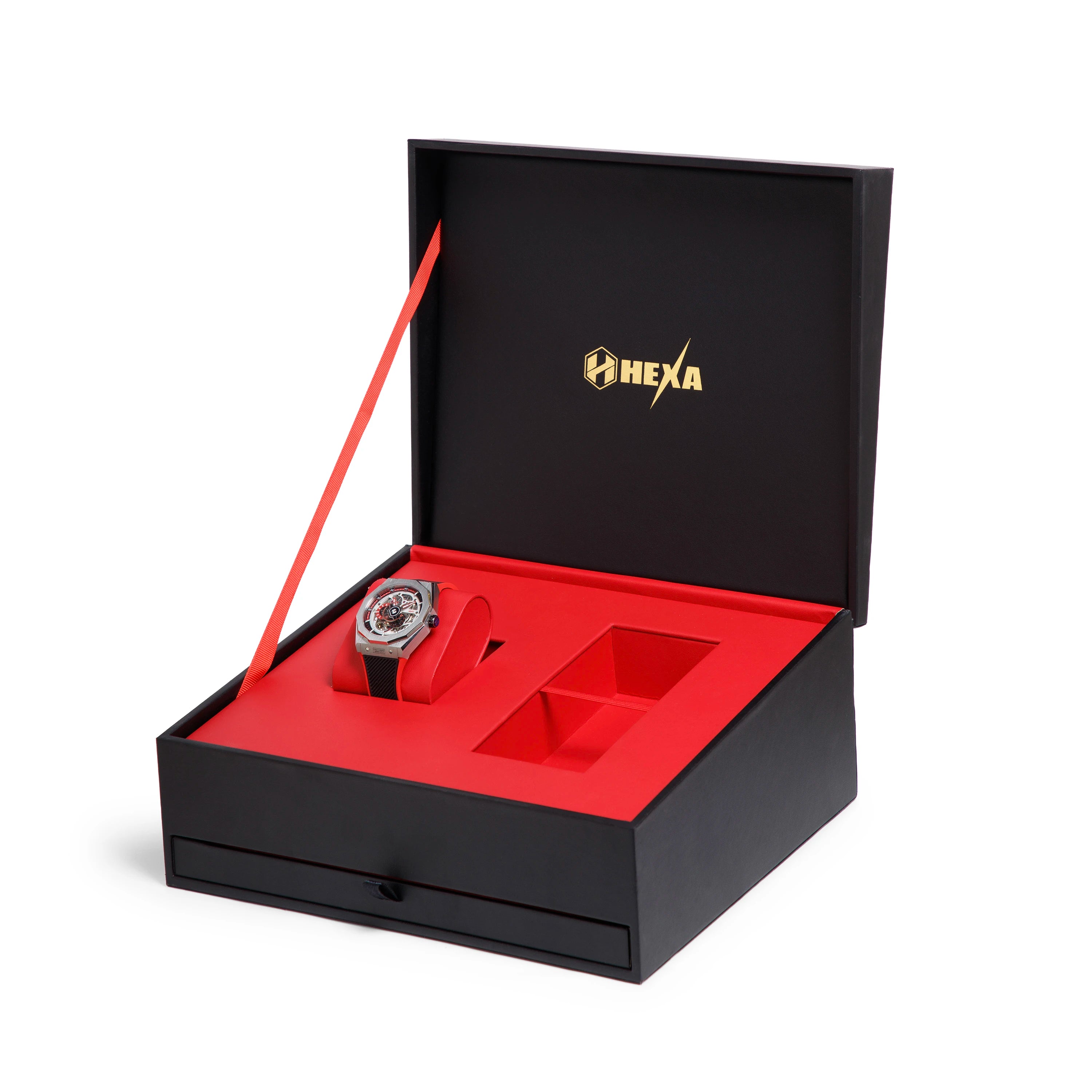 Hexa Vertex Red Skeleton Automatic Watch for Men | Miyota Japan Movement | Tonneau Barrel Case | Transparent Skeleton Dial | Sapphire Crystal Glass | Red Silicone Strap | 42.5mm | 5ATM