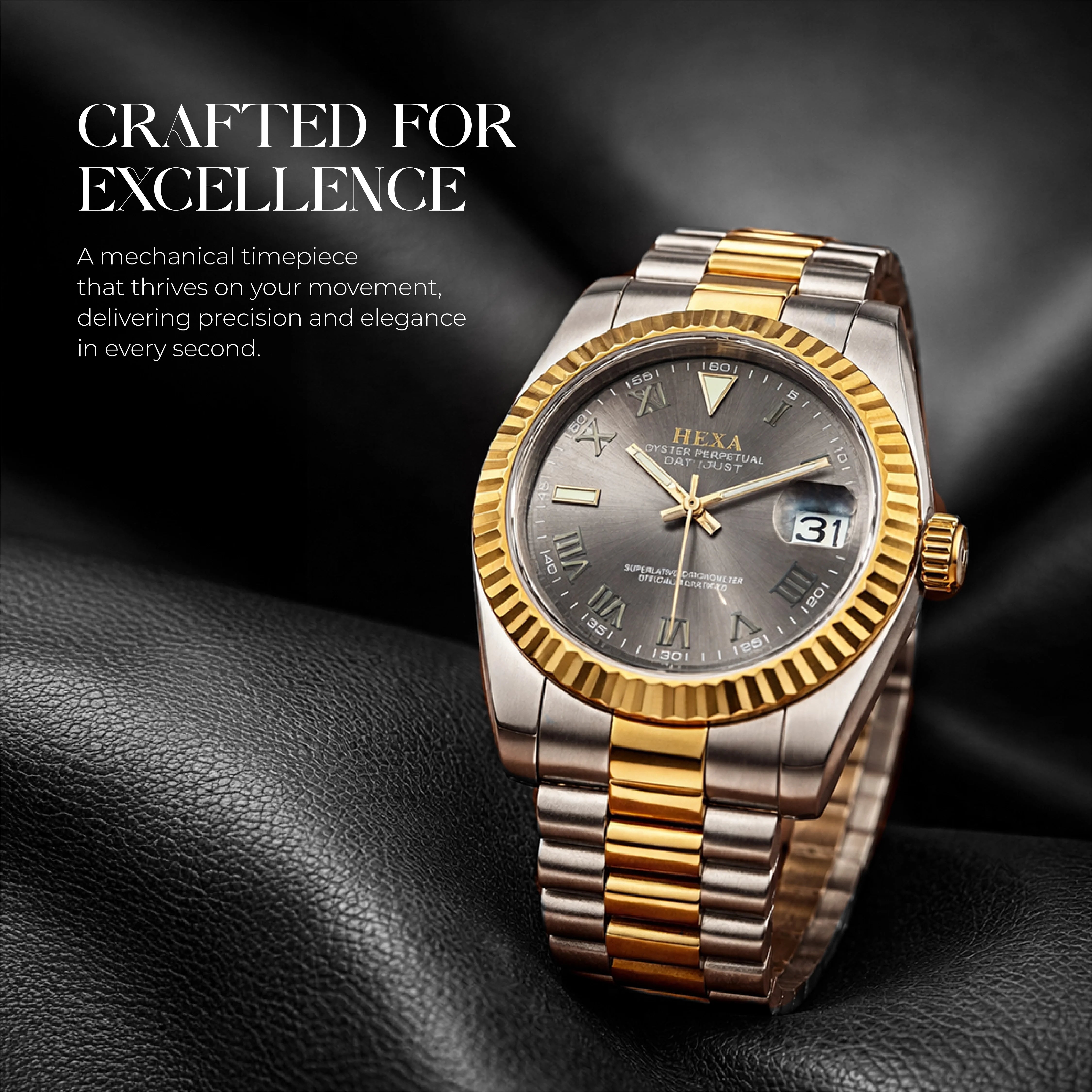 Hexa Thoth Automatic Mechanical Watch for Men | Miyota Japan Movement | Auto Date Display | Stainless Steel Case & Strap | 39mm Slim Profile | Business & Formal Wear | 3ATM