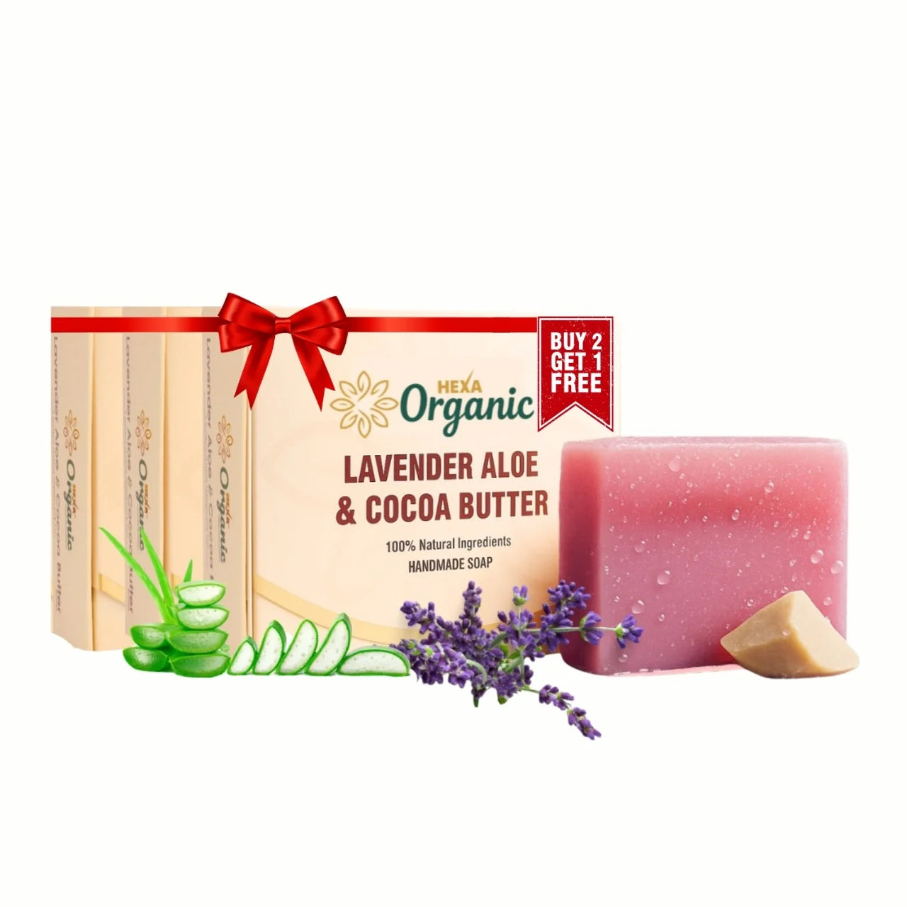 HEXA Organic Handmade Herbal Soap – Lavender, Aloe Vera & Cocoa Butter