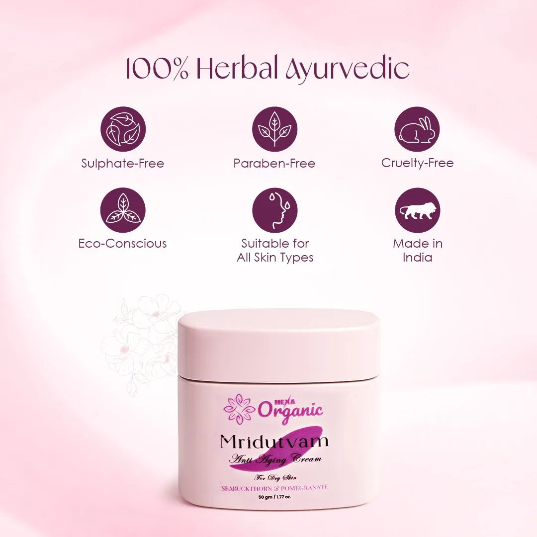 Mridutvam Anti-Ageing Cream – Seabuckthorn & Coffee Oil | Wrinkle Reduction & Firming | 50 ml(For Dry Skin)