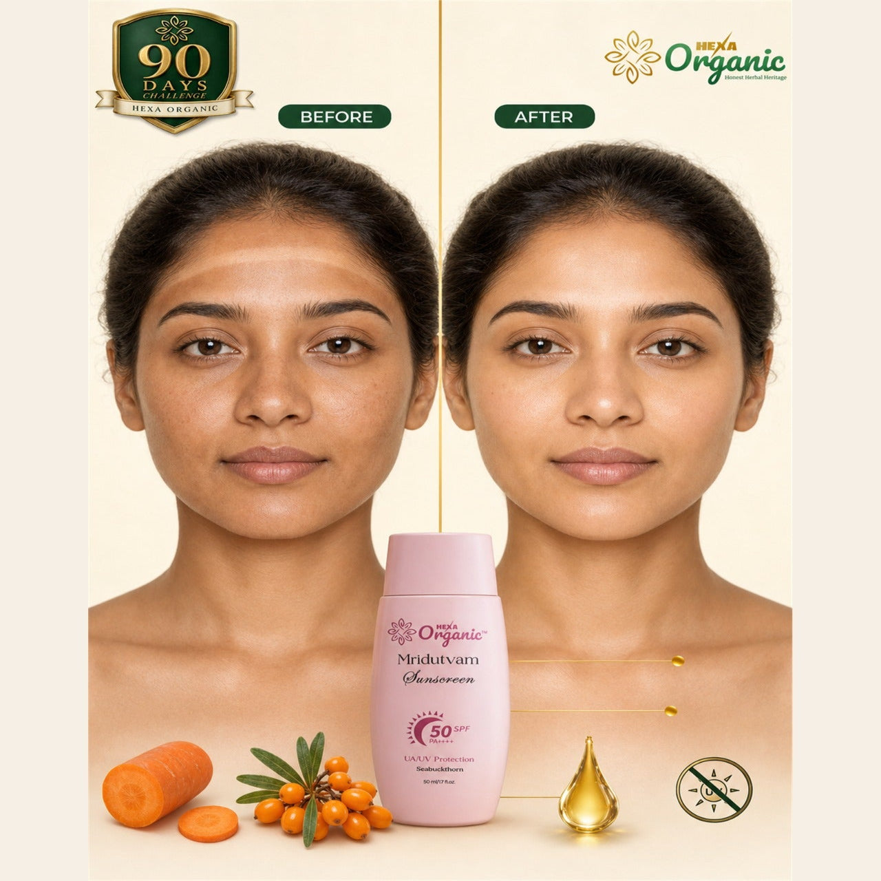 Hexa Organic Daily Protection Cream with Seabuckthorn & Carrot Oil – 50 ml
