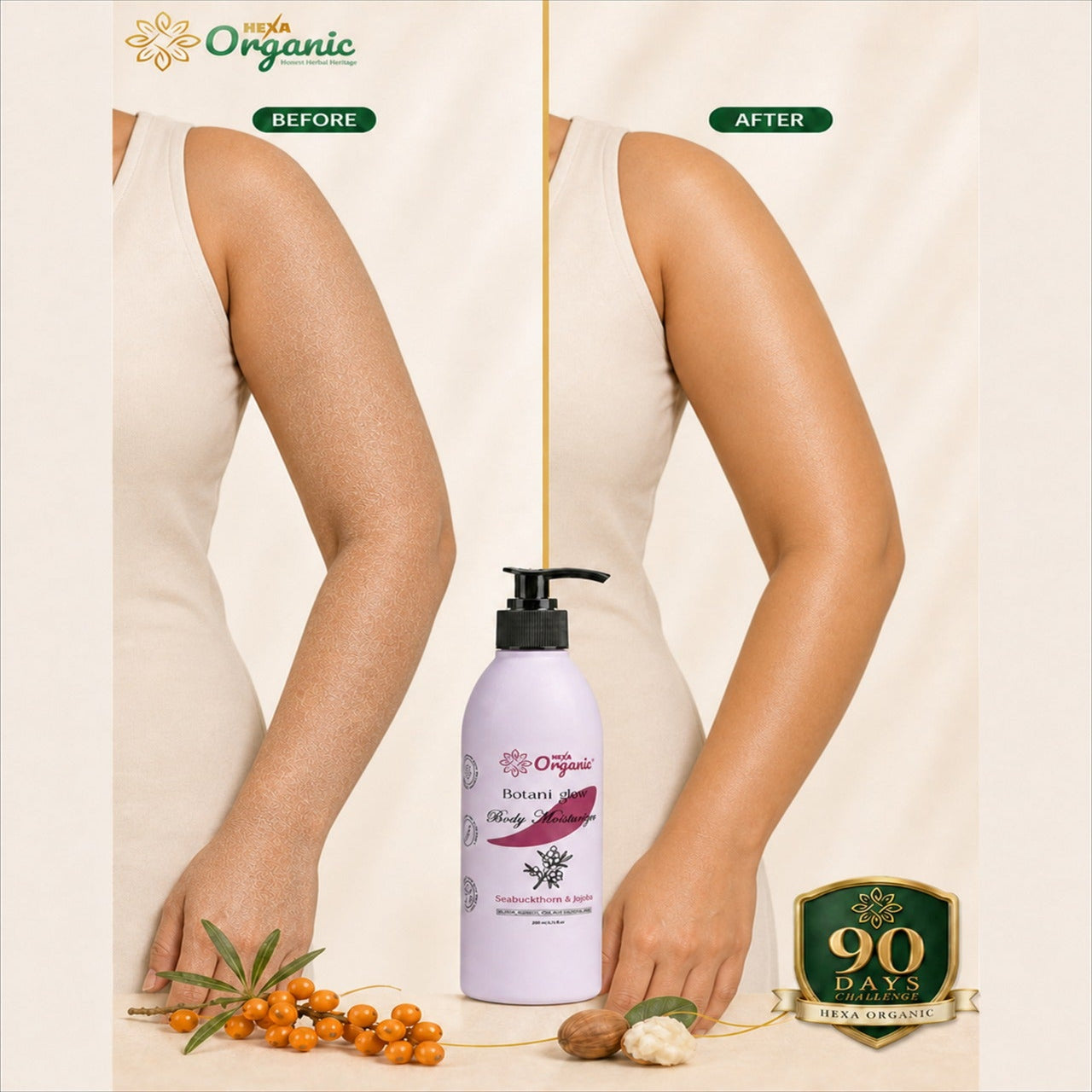 Hexa Organic Body Moisturizer with Seabuckthorn & Shea Butter – 250 ml