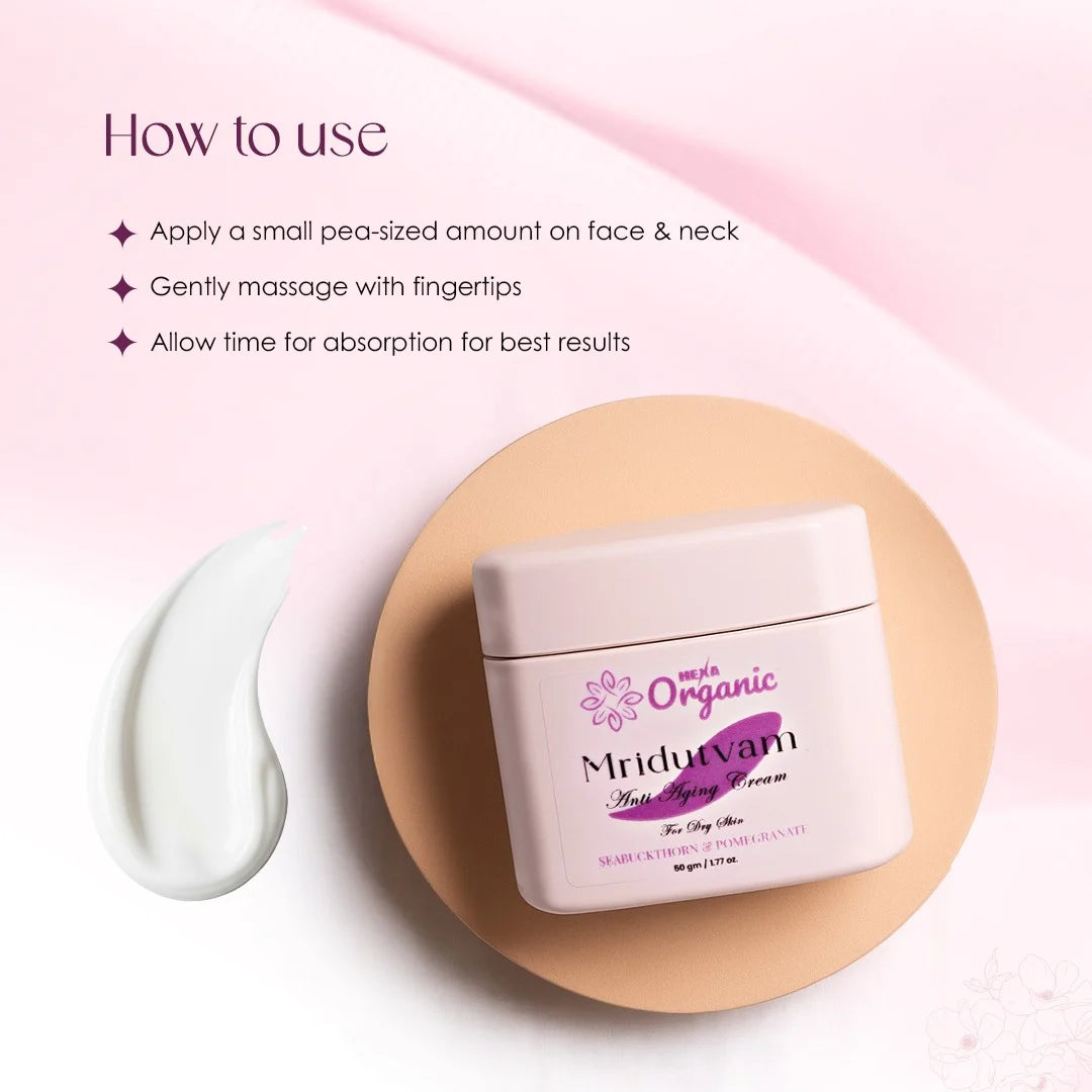 Mridutvam Anti-Ageing Cream – Seabuckthorn & Coffee Oil | Wrinkle Reduction & Firming | 50 ml(For Dry Skin)