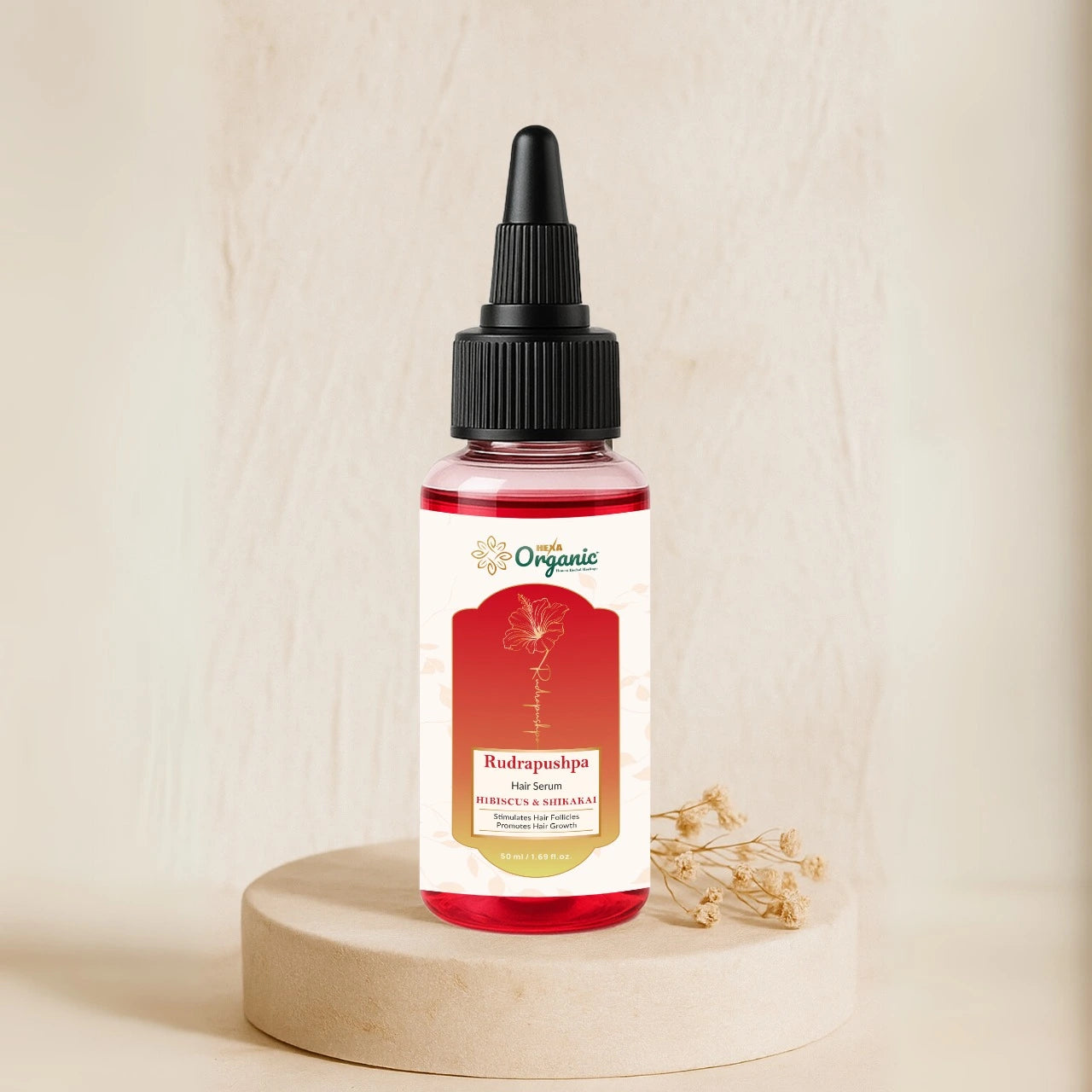 HEXA Organic Rudrapushpa Hair Serum – With Rosemary, Shikakai, Methi, Kalonji, Hibiscus, Lemon Peel, Rice Water & Amla | Reduces Hair Fall, Boosts Regrowth, Strengthens Roots, Controls Dandruff & Adds Shine | 50 ml